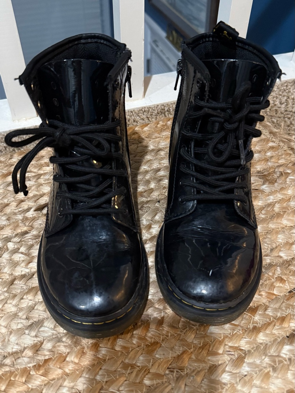 Dr. Martens Kids Black Patent Lace-Up Combat Boots